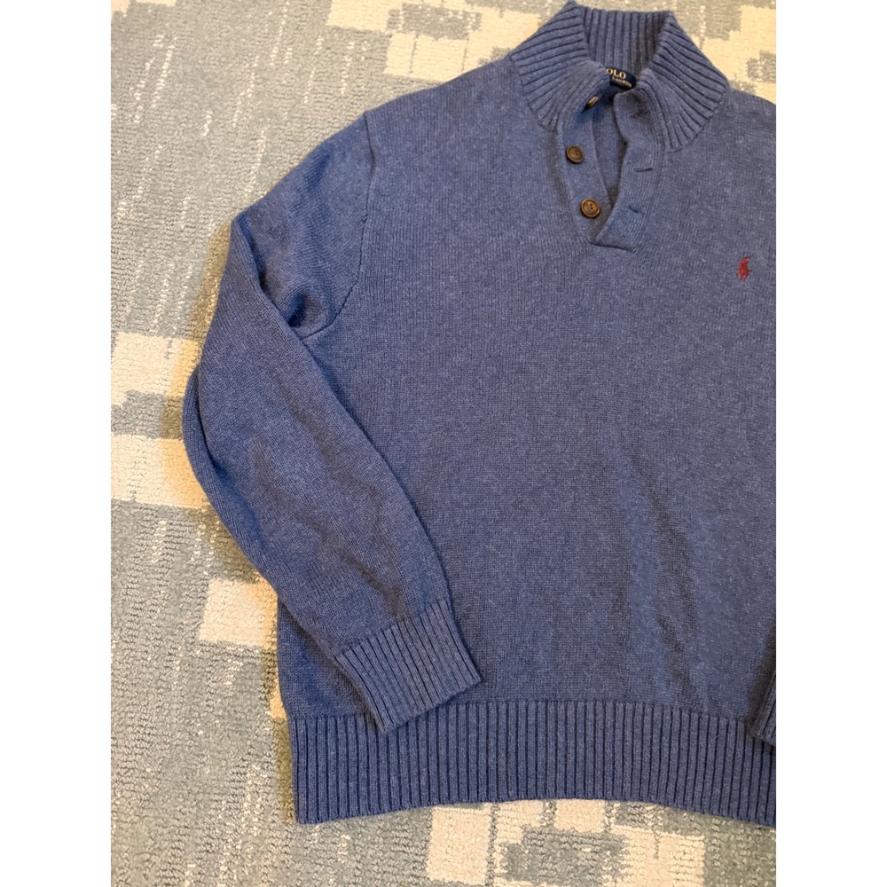Polo Ralph Lauren Mens XL Blue Heather 3-Button Mock Neck Pony Logo Sweater - Picture 4 of 9